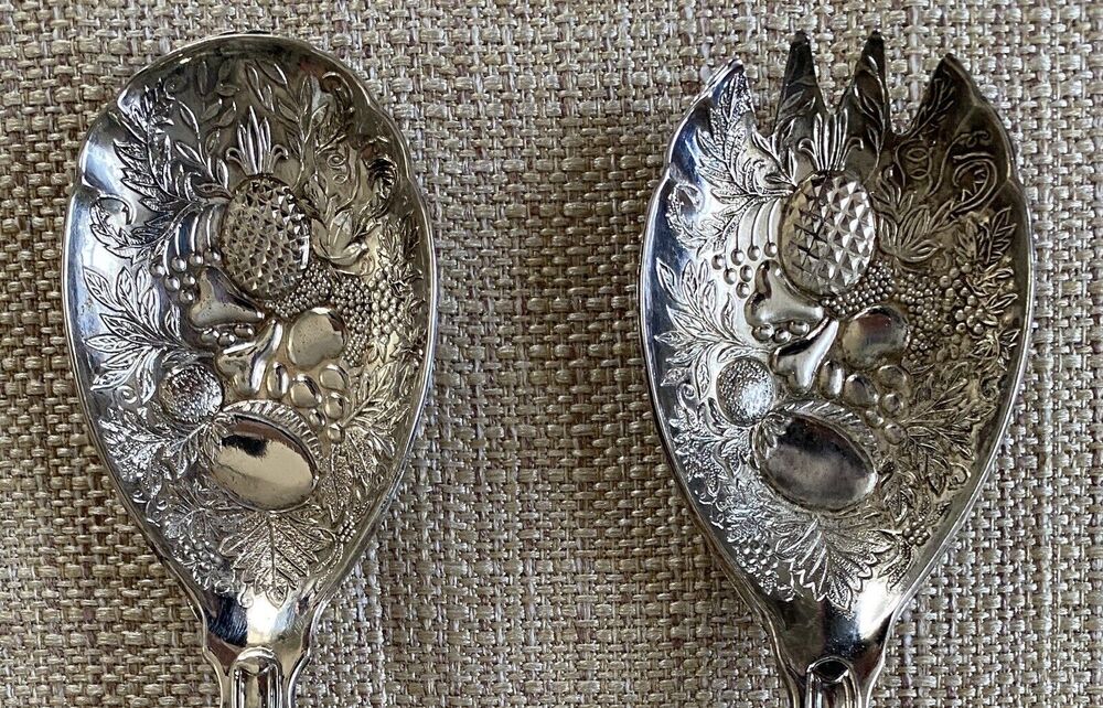 Silver Plated Sheffield English Serving Flatware Vintage Set Fruit Pattern